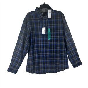 Weatherproof‎ Plaid Button-Up Shirt Men's Large Bright Blue/Black New